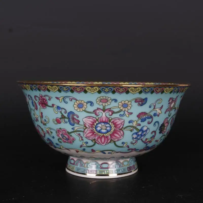 

Chinese Blue Famille Rose Porcelain Qing Qianlong Lotus Design Bowl 6.0 inch