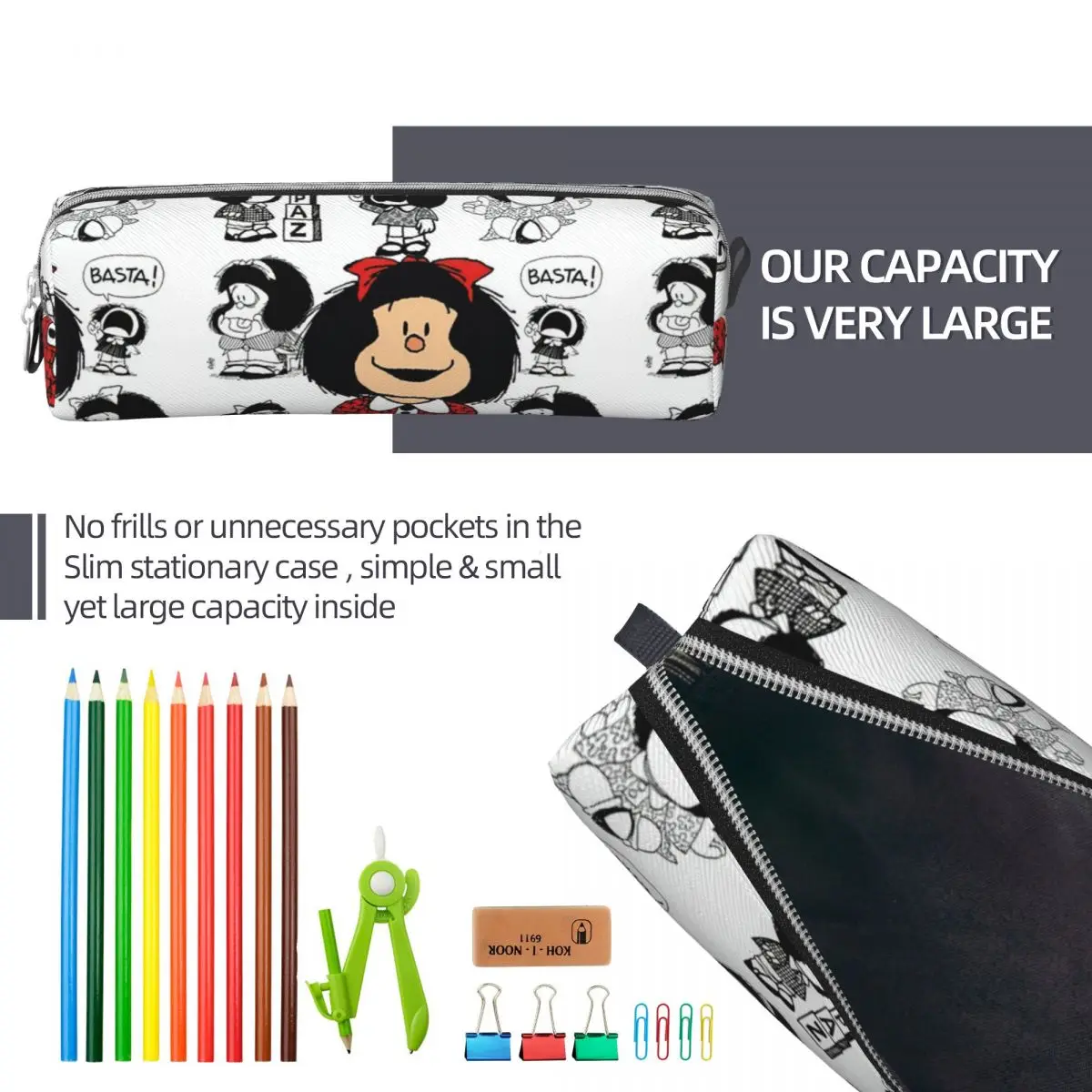 Mafalda Comics Cartoon Pencil Case Creative Pen Bag Student Large Storage School Supplies Gifts Pencil Pouch