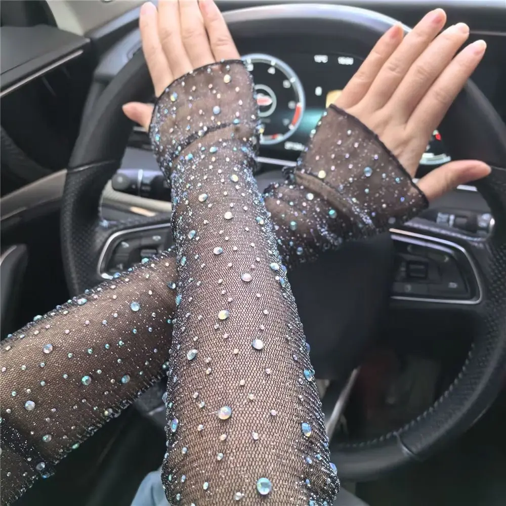 Sweet Sun Protection Crystal Arm Sleeves Mesh Long Sleeves Ice Silk Sleeve Breathable Hand Summer Arm For Women arm sleeves ice arm sleeves