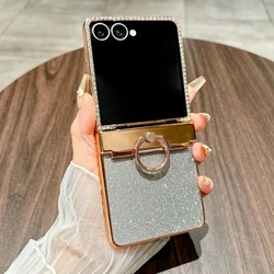 Star Goddess Glitter Diamond Ring Luxury Phone Case Set - Galaxy Z Flip5 (Silver)
