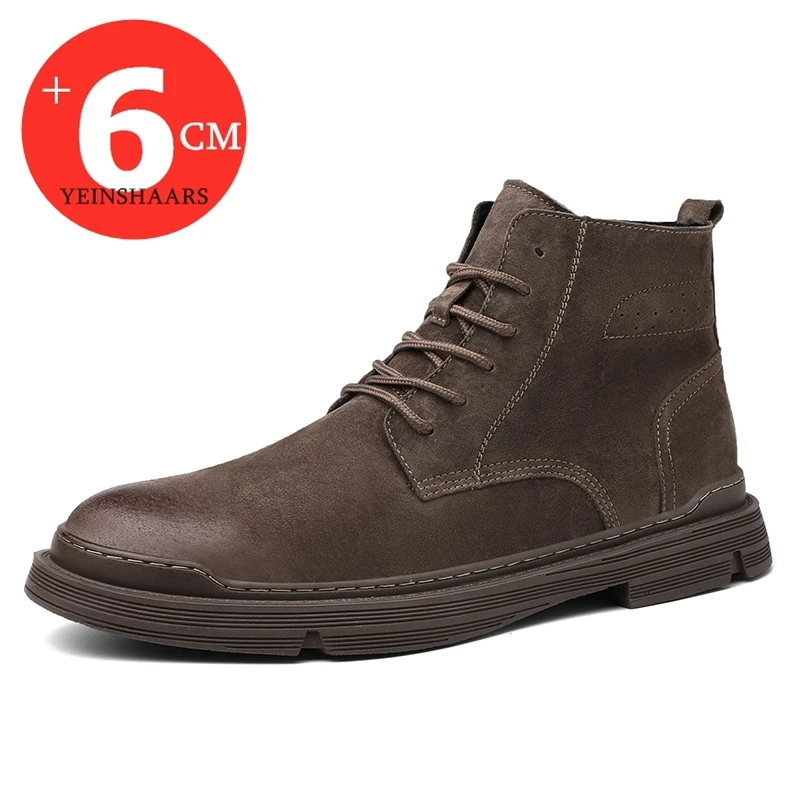Man Ankle Boots Casual Elevator Shoes Lace-up Height Increase Insole for Men 6CM Taller Heel Lift Inserts Adjustable Shoes Lifts