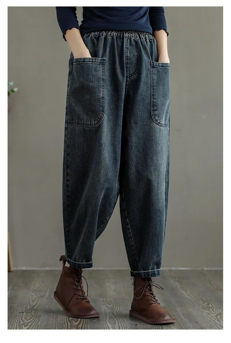 jeans women 2022 Women New Big Pocket Denim Daddy Pants Women Spring Autumn Korean Straight-Leg Pants Female High Waist Harem Pants Trousers jeans pant