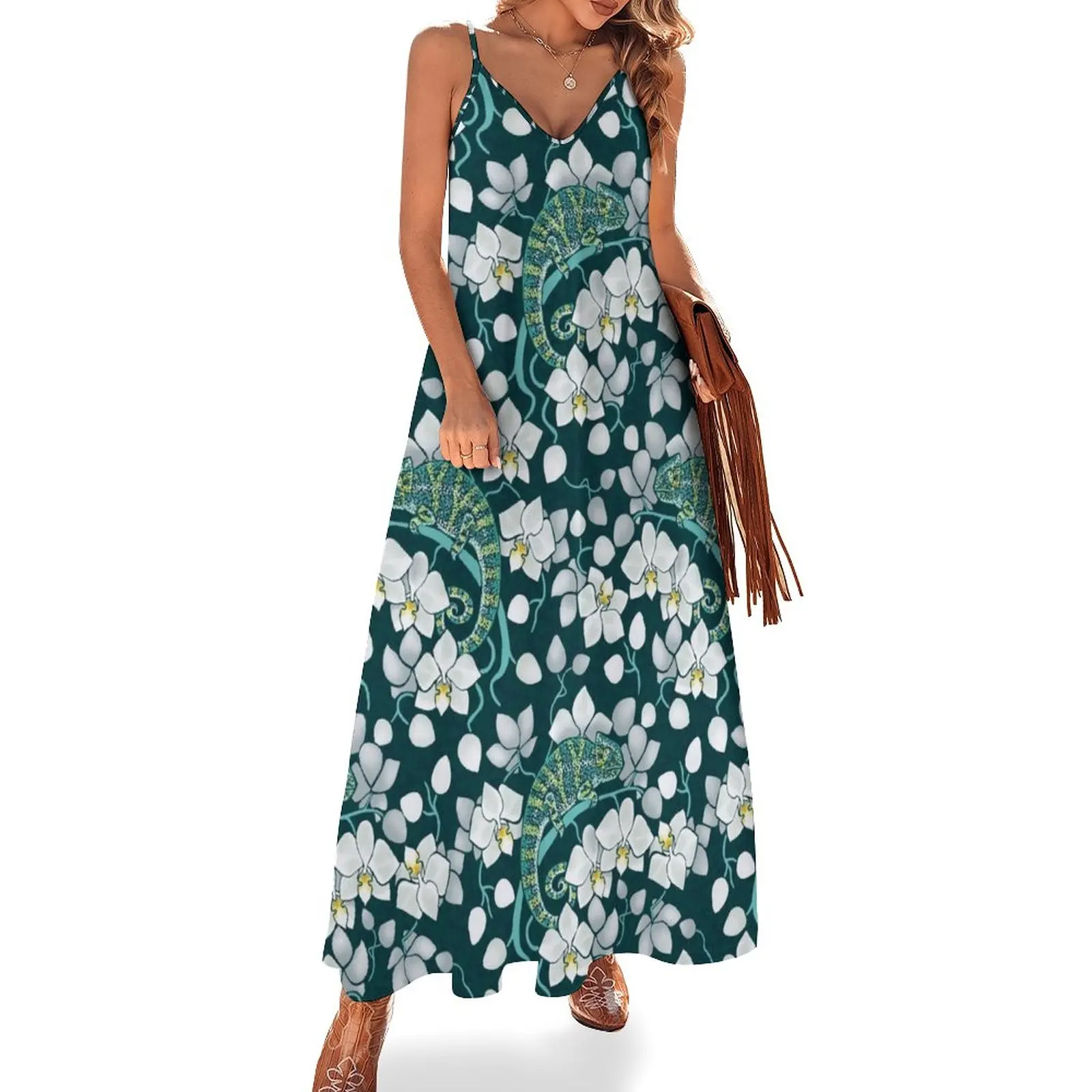 

chameleons and orchids Sleeveless Dress luxury evening dresses 2023 dresses women summer 2023