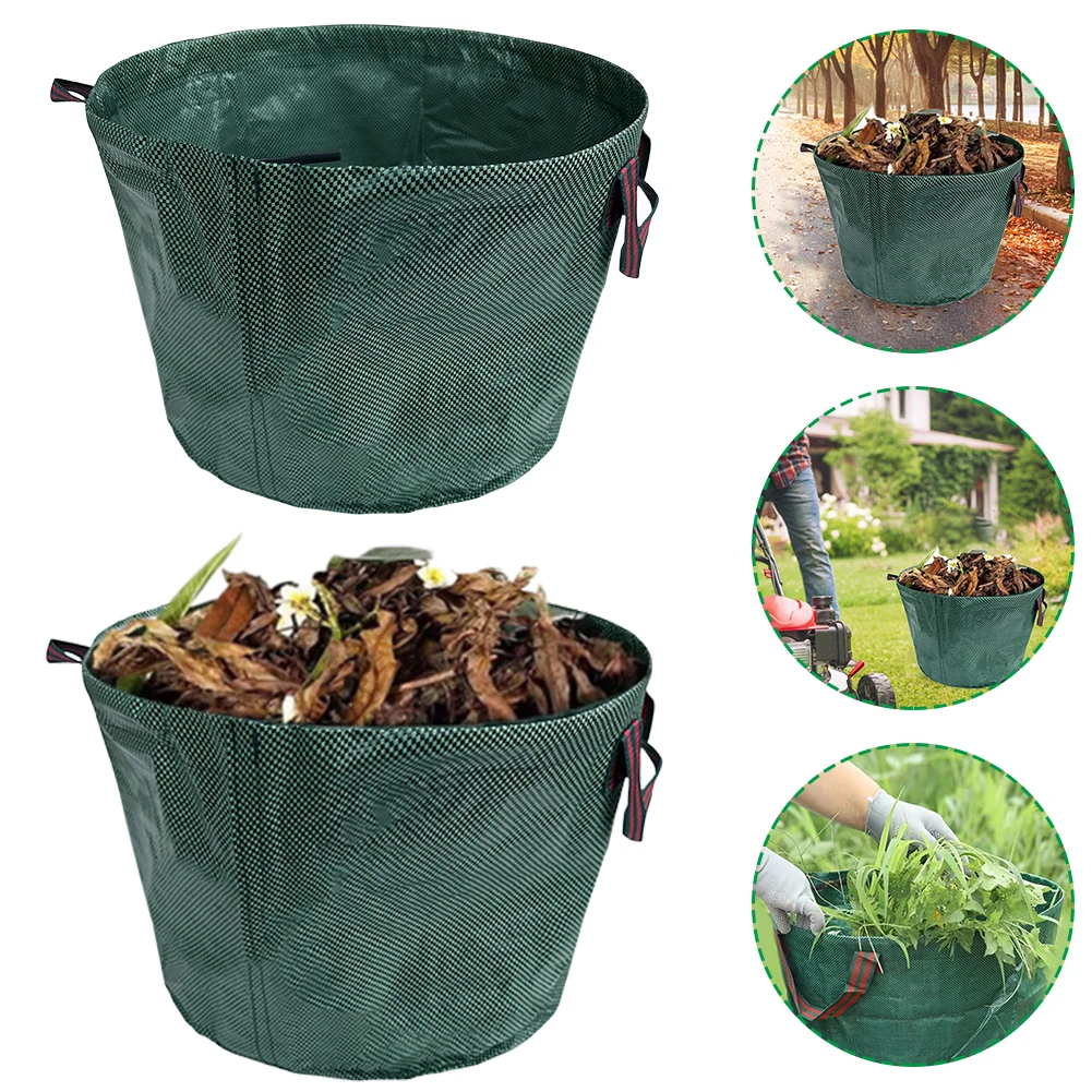 50L Garden Waste Bag Foldable Reusable Trash Storage Container with 4 Handles Large Capacity Waterproof PP Woven Bag garden waste bag
