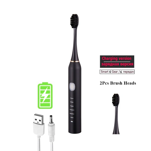 Sonic Electric Toothbrush for Adults Kid 6 Mode Smart Timer Whitening Tooth Brushes IPX7 Waterproof USB Charger Replaceable Head Charger Version 1