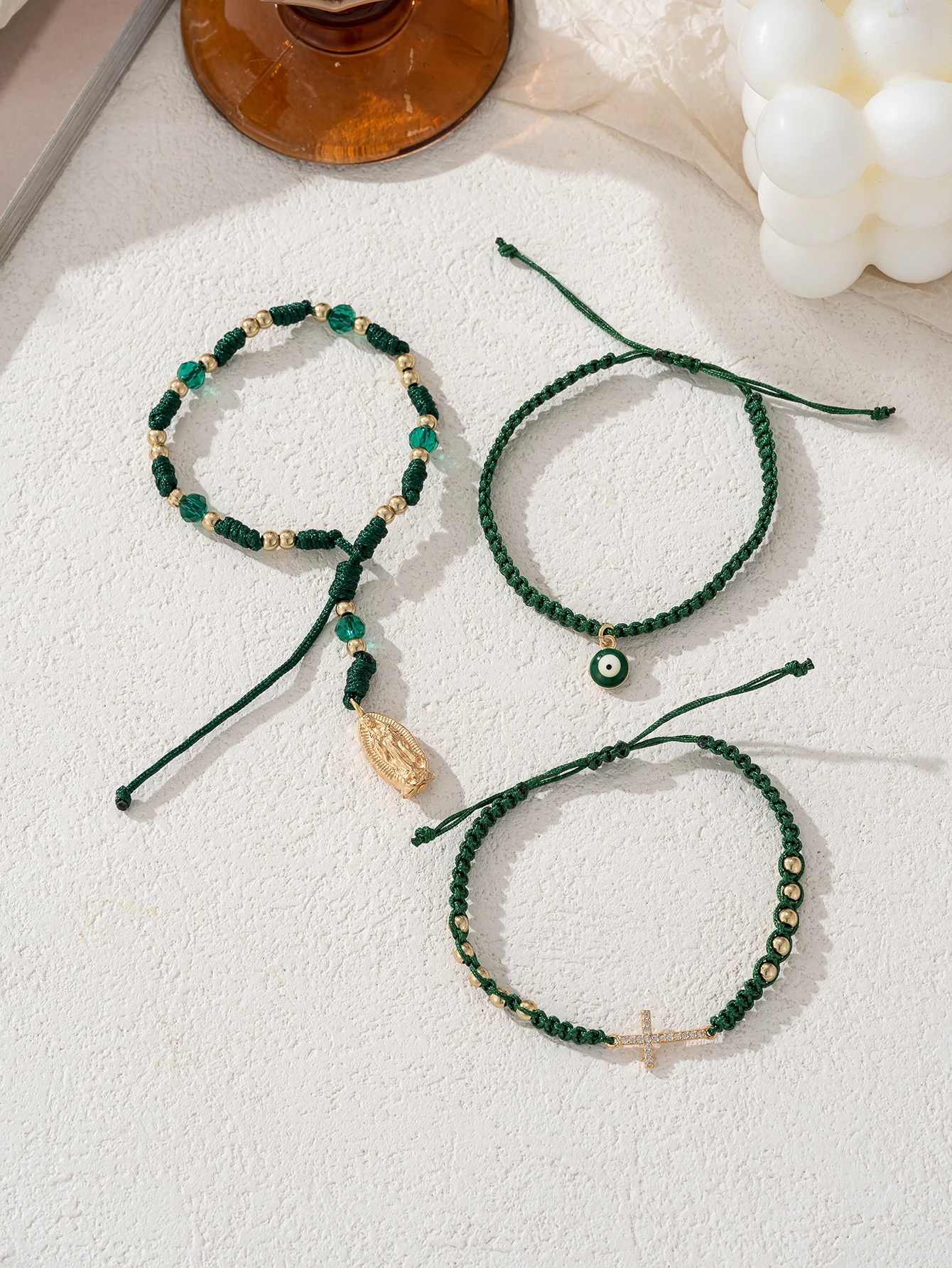 Charm Pendant Bracelet Dark Green Copper