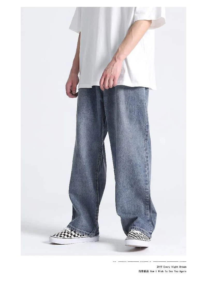 Calças de Brim de Cordão Total em Linha All-match na Moda Sólido Denim Comprimento Reta Solta Masculino Punk Baggy Retro Lazer Chique Cowboy Calças 4 Computers & Electronics