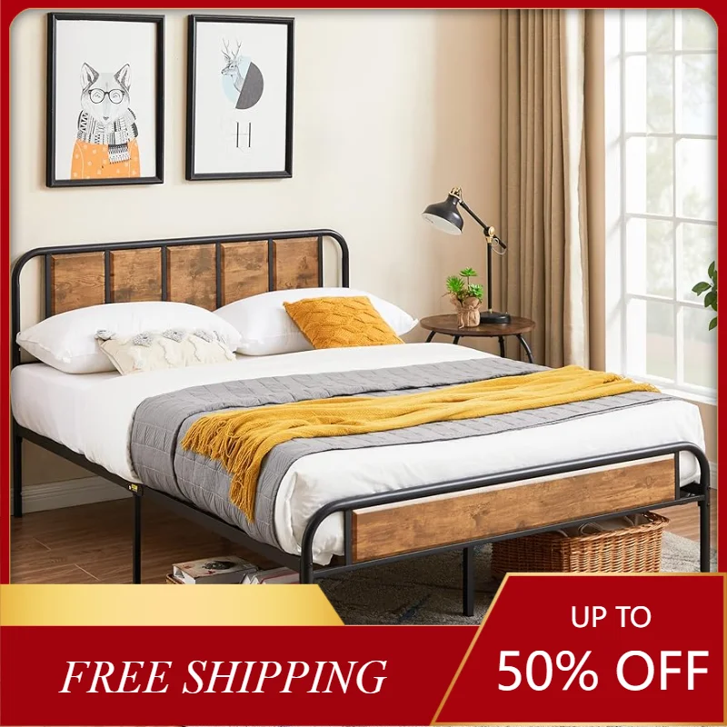 

Wooden Headboard Footboard Mattress Foundation 12 Strong Steel Slats Support Under Bed Storage/Easy Assemble