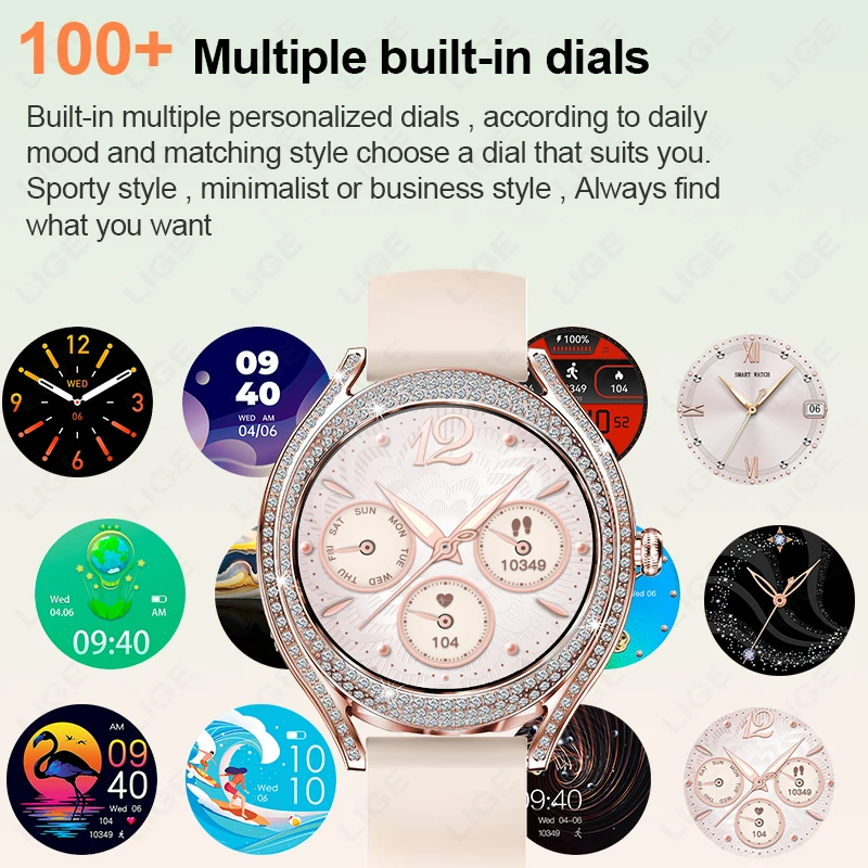 LIGE Fashion Luxury Women Smart Watch Heart Rate Blood Oxygen Sleep Monitoring Diamond Bracelet Bluetooth Call Smartwatch Ladies