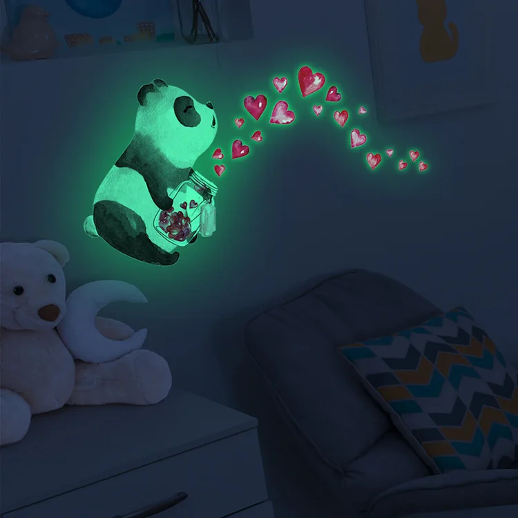 Description Picture 3 of itemCartoon Panda Baby Heart Wall Sticker Bedroom For Home Decoration Kids Room Wallpaper Glow In The Dark Self-adhesive Stickers
