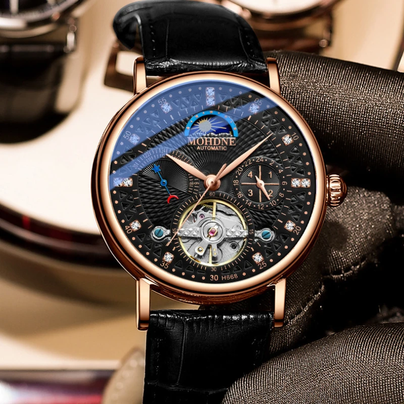 

Top Luxury Watch for Men Automatic Mechanical Sapphire Leather Waterproof Sports Skeleton Wrist Watches Brand Reloj Hombre