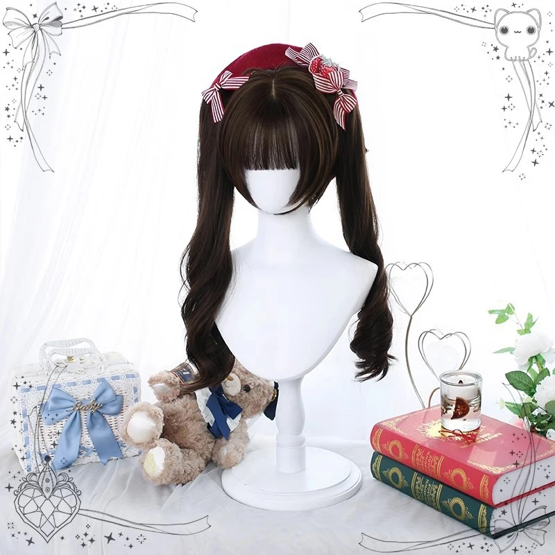 Synthetic Women Wigs Hairpiece Brown Wig with Hair Bangs Removable Roman Curl Ponytail for Women Daily Cosplay Use Cute Hair Wig