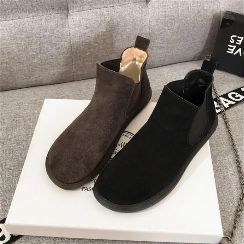 YeddaMavis Brown Leather Chelsea Boots Women Vintage Martens British Casual High Top Shoes Breathable Ankle Boots Walking Shoes