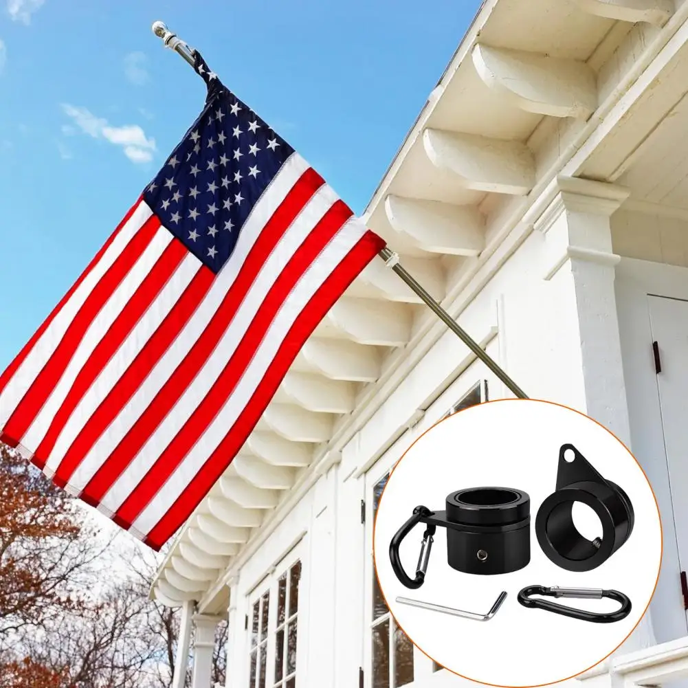 Tangle-free Flag Pole Ring Heavy Duty Alloy Flag Pole Mounting Ring Clip Set with 360 Degrees Rotating Carabiner Wrench for Easy