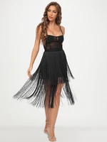 Tassel Bodycon Mesh Bandage Dresses Cross Back Strap Mini Midi Dress HLBANDAGE Tassel Bodycon Mesh Bandage Dresses Cross Back