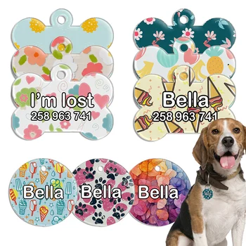Personalized Colored Pattern Name Tags for Pets, Customized Dog ID Tag, Collar Accessories, Nameplate Acrylic Plate 1