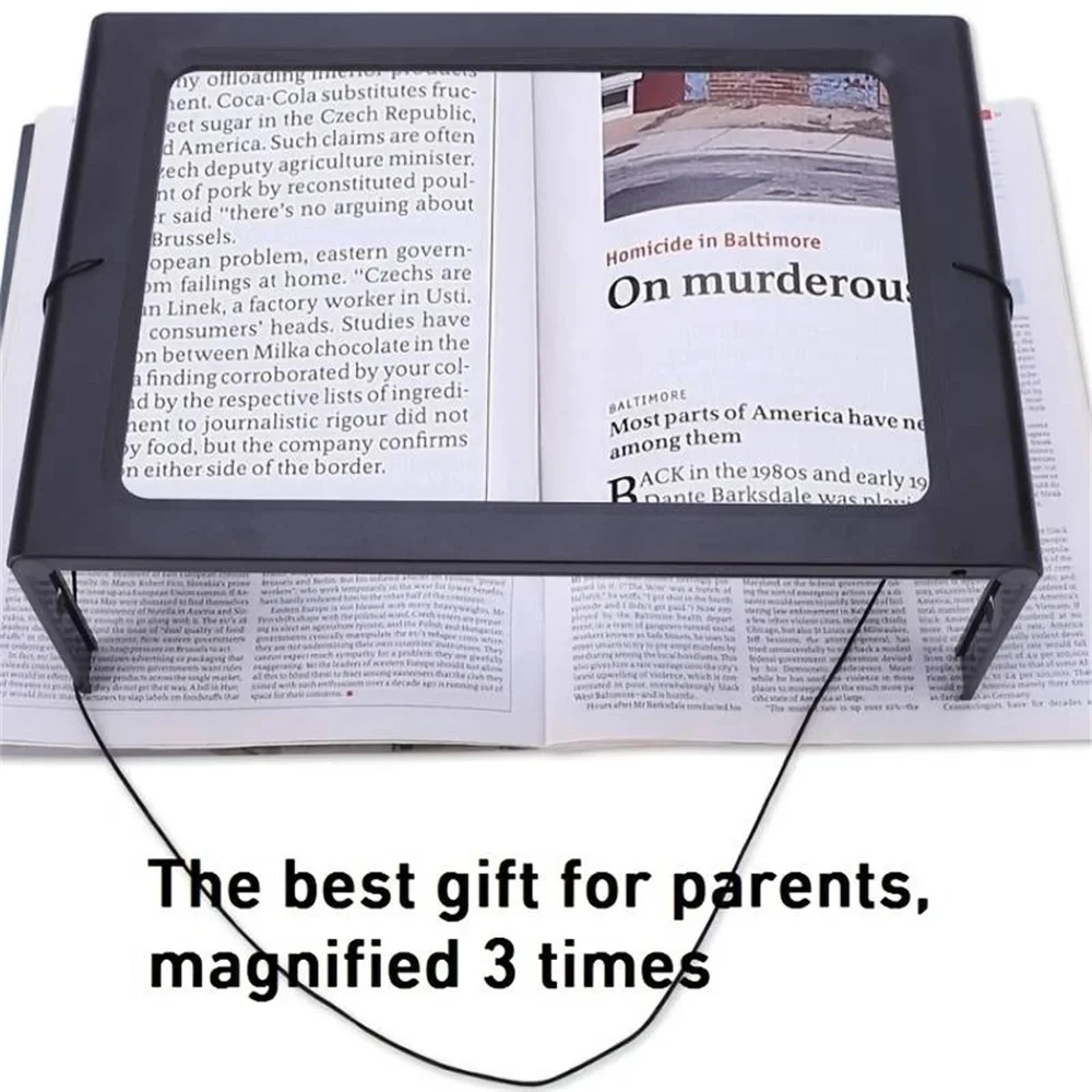 A4 3X foldable full-page desktop magnifier with LED lights for elderly low vision book reading aid