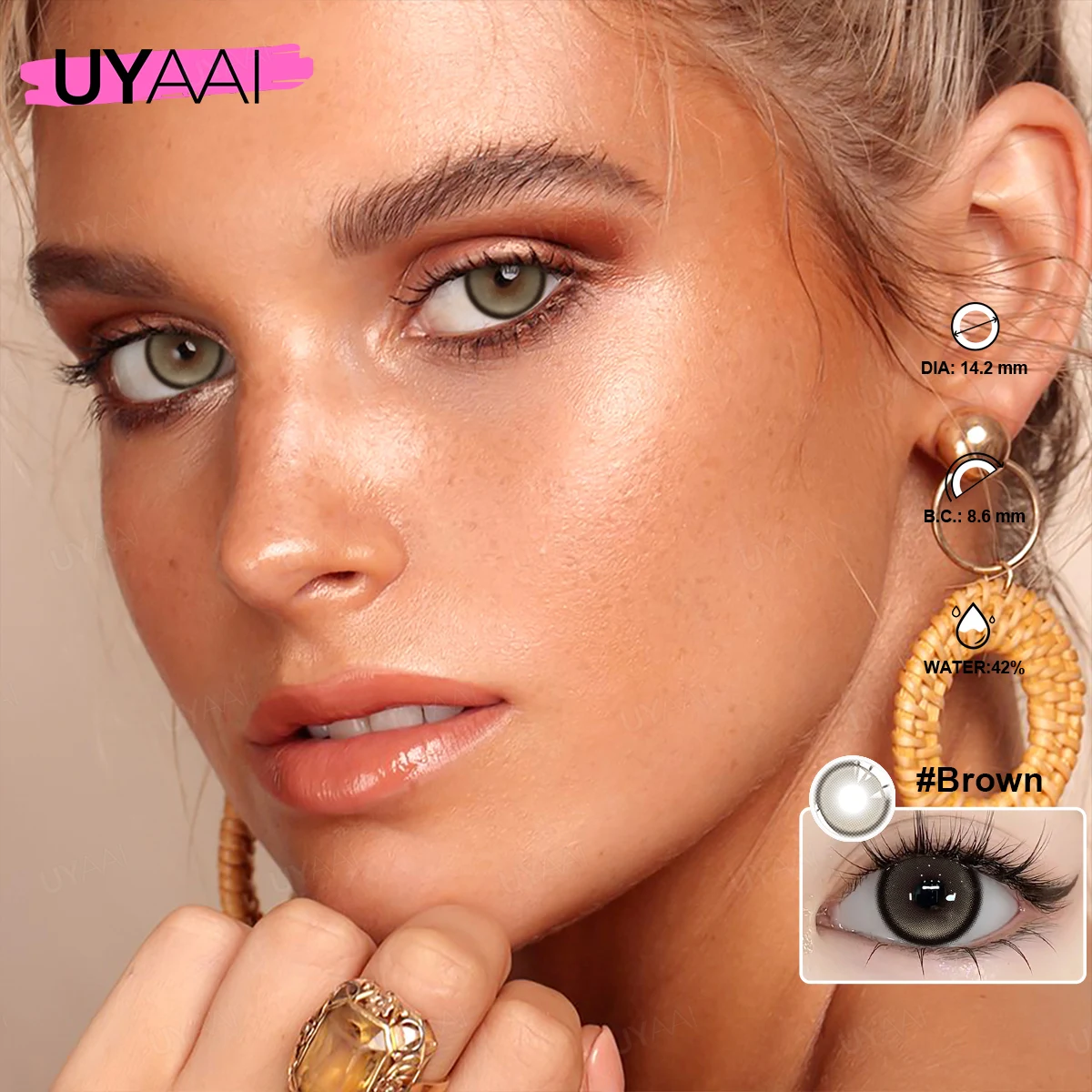 UYAAI【 1 * контактные линзы + 1 * Пинцет + 1 * корпус линз 】ежедневная одноразовая серия VIVIRING, новый стиль, коричневые контакты, благоприятные для новорожденных