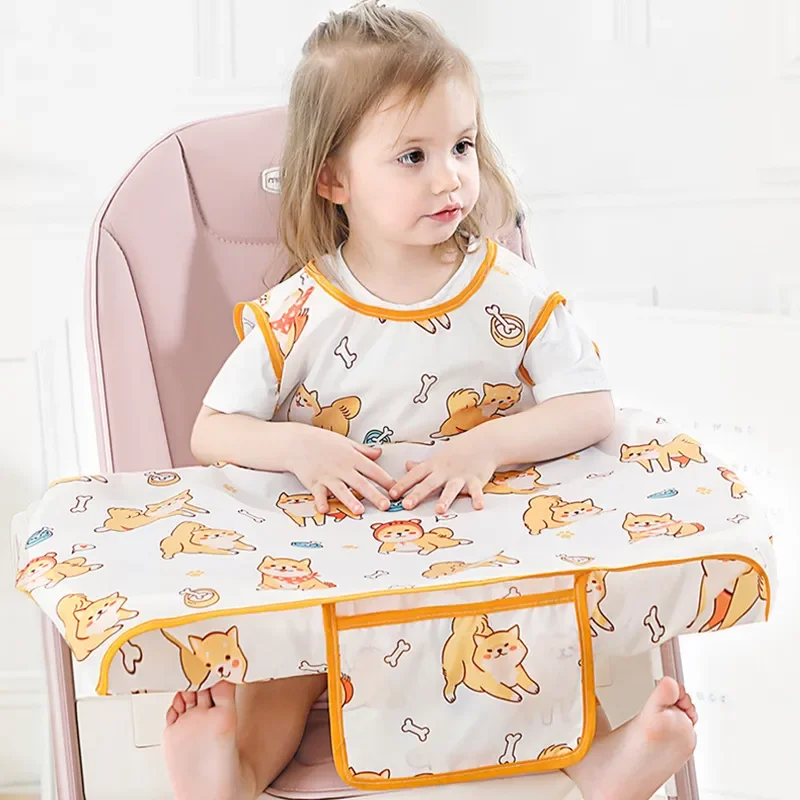 

Baby waterproof sleeveless bibs Coverall with Table Cloth Cover Baby Dining Chair Gown Saliva Towel Burp Apron Newborn Smock