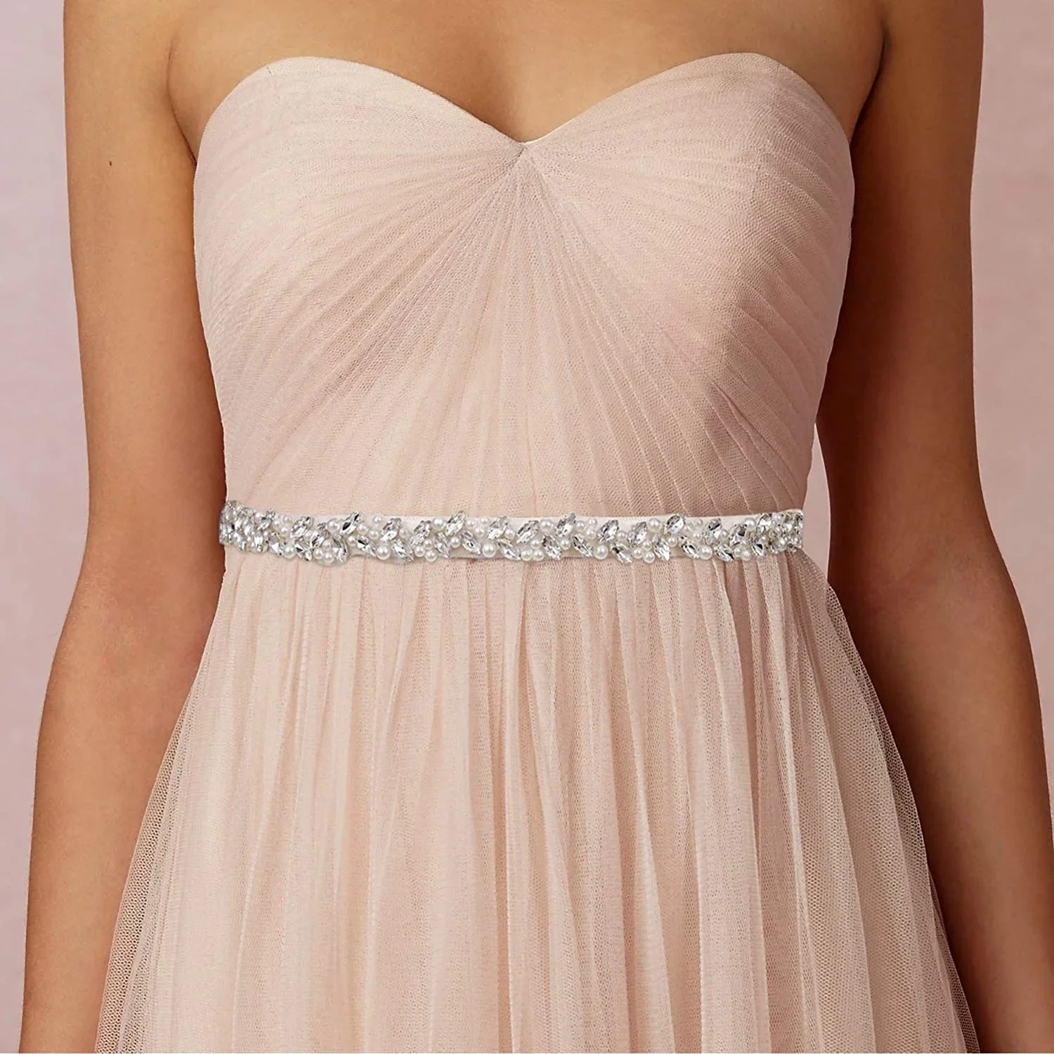 JLZXSY Pearl Bridal Belt for Wedding Dress Gown, Rhinestone