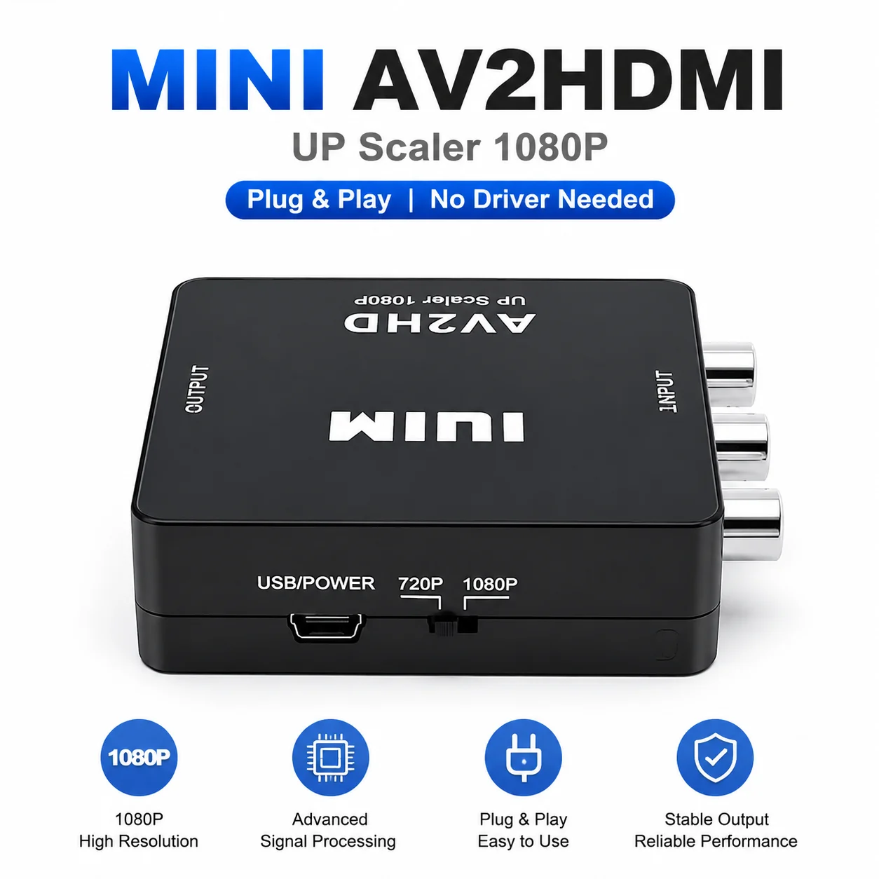 1080P RCA to HDMI Plug-and-Play Converter Adapter - Full HD Audio Video Solution