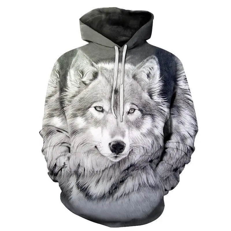 Winter Men's Wolf Pattern Social Hoodies Custom Y2k Oversized Sweatshirt Casual Quality Harajuku Vintage Fashion Clothing New
