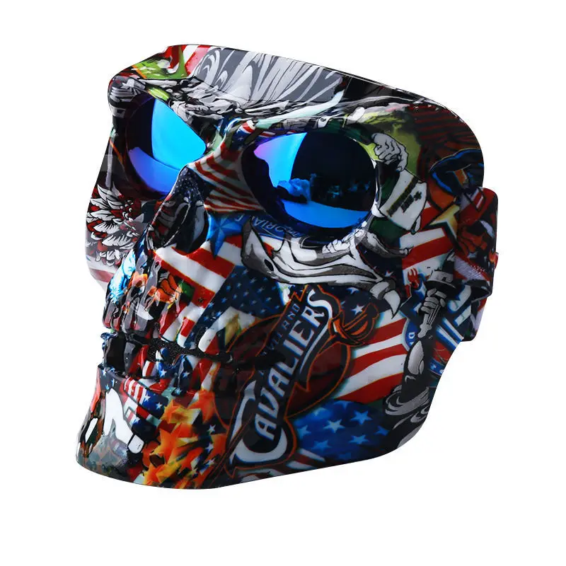 Skull Mask Motorcycle Face Mask with Goggles Air Soft Plastic Mask Open Face Motorcycle Helmet Moto Casco Cycling Face Shield