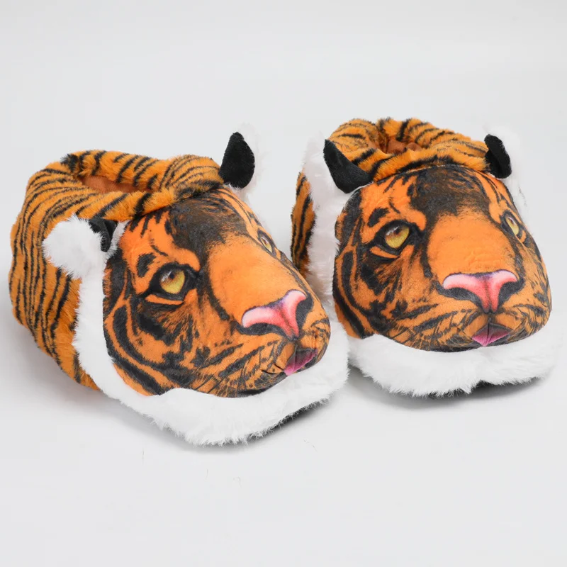 Highland Cow Funny Tiger Plush Slippers Fluffy Fur Animals Slippers Flat Non-Slip Fuzzy House Slippers Kawaii White Tiger Shoes