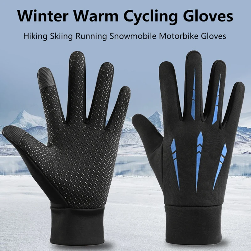 Cycling Gloves Winter Warm Cycling Gloves Wind Waterproof Breathable Nonslip Hiking Skiing Running Snowmobile Motorbike Men