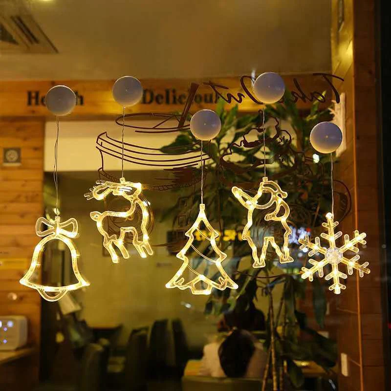 

LED Christmas Lights Snowman Bell Elk Window Suction Cup Lamp Christmas Atmosphere Decoration Hanging Lamp