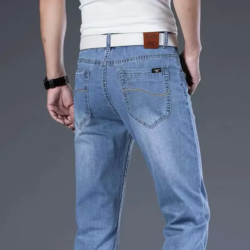 thumbnail image 1 of Pantalones vaqueros de verano para hombre, pantalones elásticos, pantalones vaqueros para hombre, pantalones cargo elásticos, estilo callejero japonés, otoño coreano 2024, pierna ancha, informal, XS, 1 of 5