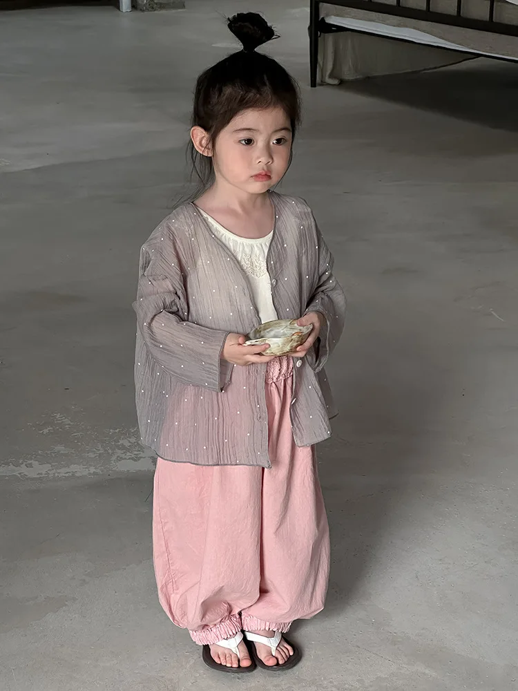 어린이용 자외선 차단 재킷, 얇은 여아 도트 가디건, 어린이 자외선 차단 의류,  소년 긴 소매 캐주얼 코트, 2024 여름 신상