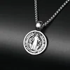 Vintage St Benedict Exorcism Women Men Necklace Round Pendant Stainless Steel 24Inch Chain Catholic Roman Cross Demon Necklaces 3
