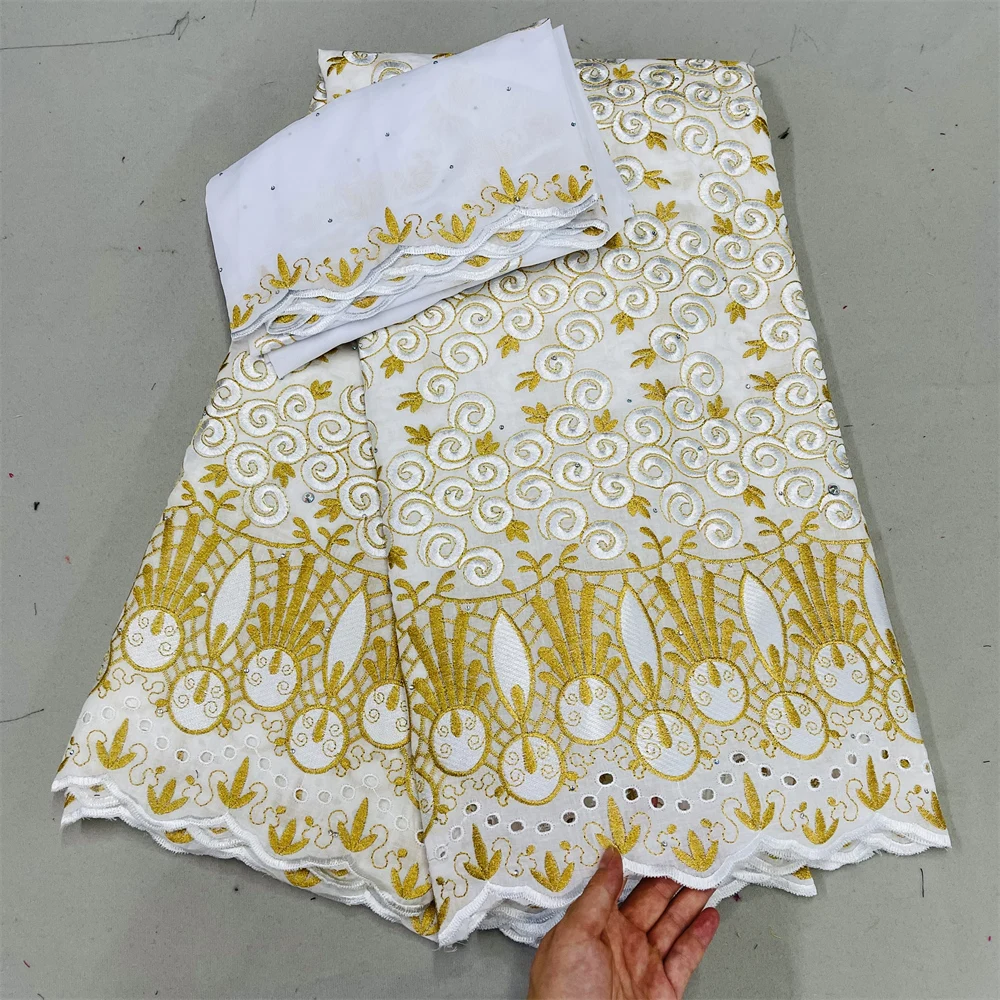 

5+2Yards 100% Cotton African Lace Fabric With Stones 2022 High Quality Swiss Voile Lace In Switzerland For Wedding Party QF0074