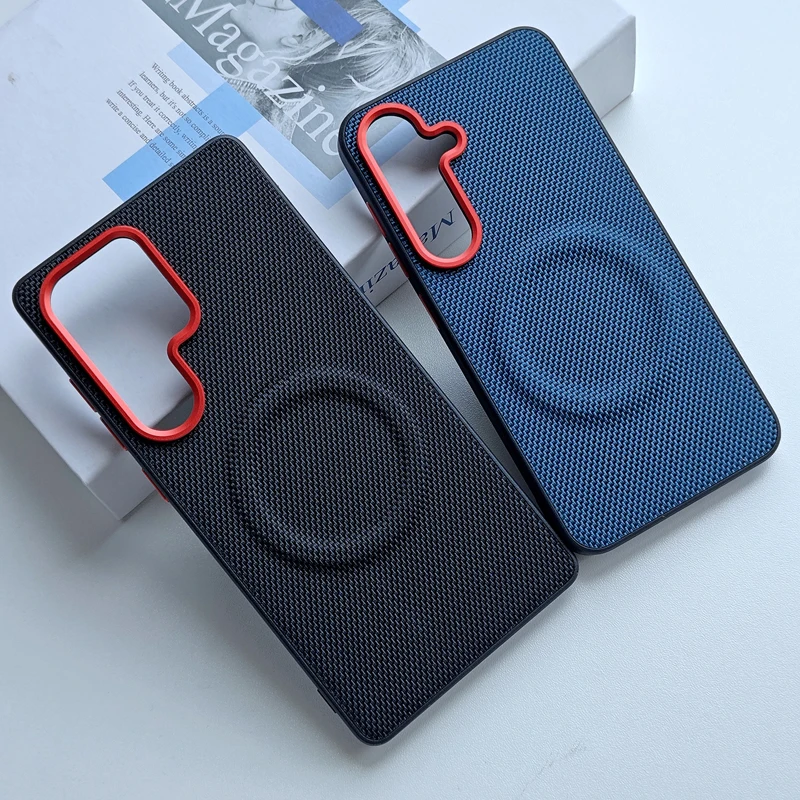Luxury Magnetic Soft TPU + Nylon Woven Leather Anti-Fingerprint Phone Case Cover