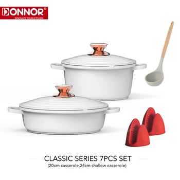 DONNOR Nonstick Ceramic Cookware Set, 7-Piece Pot Set Nonstick Pans with Warming Handles, Silicone Utensils and Pot Protectors