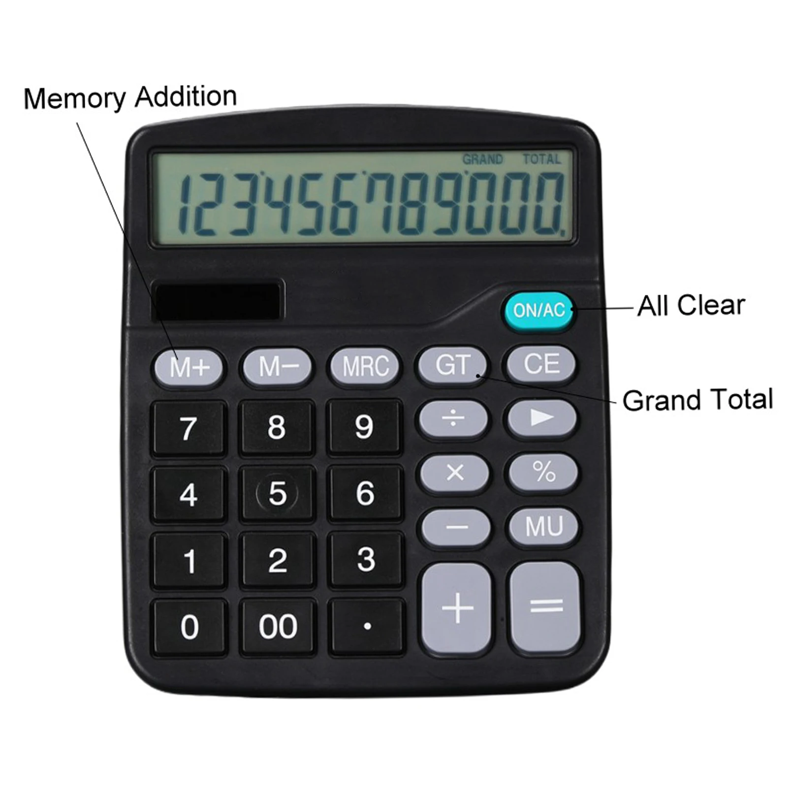 【New】Desktop Calculator 12 Digit Large LCD Display Big Button Calculators Solar Power and Battery Operated Suitable for Office