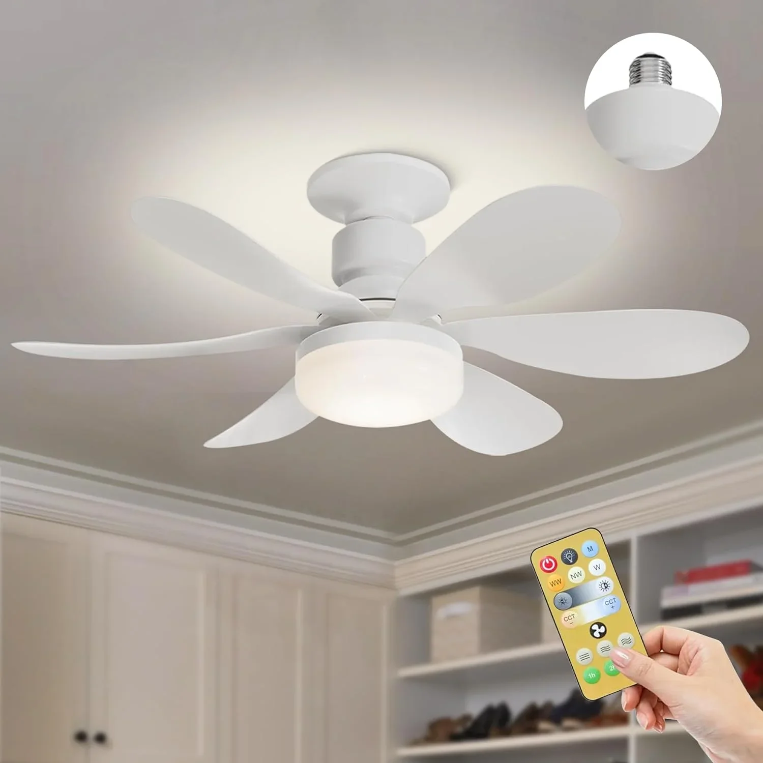 Ceiling Fan Lighting Dimmable Light Color Temperature Modern Ceiling Mount Remote Control Smart E27 Led Ceiling Fan Light
