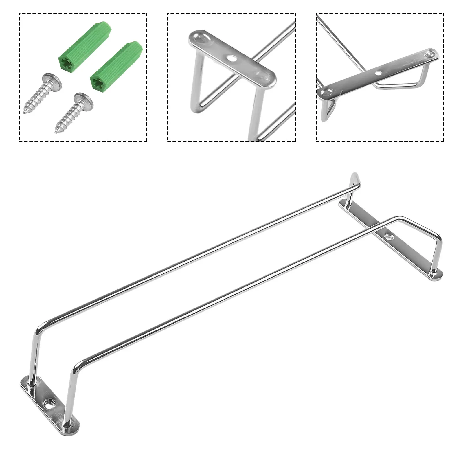 Stainless Steel Wall Mount Wine Glass Hanging Holder Goblet Organizer Rack Champagne Cup Holder Hanging Bar Hanger Shelf