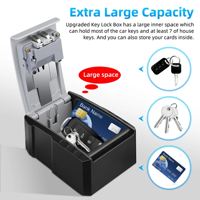 Camluxy Wall Mounted Key Lock Box Safe Box Weatherproof 4 Digit Password Key Storage Box Indoor Outdoor Anti Theft Key Safe Box 3