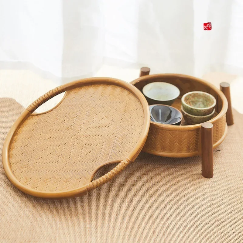 Handmade Bamboo Tea Storage Table, Chinese Style Kung Fu Tea Tray,Household Ceremony Accessories, Bamboo Organizer