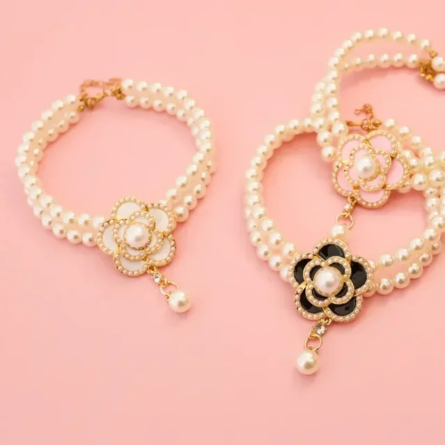 Wholesale Dog Cat Pearl Necklace Jewelry Diamond Pendant Adjustable Luxury Pet Collar Wedding Birthday Prom Costume Accessories 5