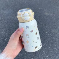 Drinkware 500ml Double Drinking Water Cup Leak Proof Large Capacity Straw Bottle with Straw Cartoon Iced Coffee Cup Office 5