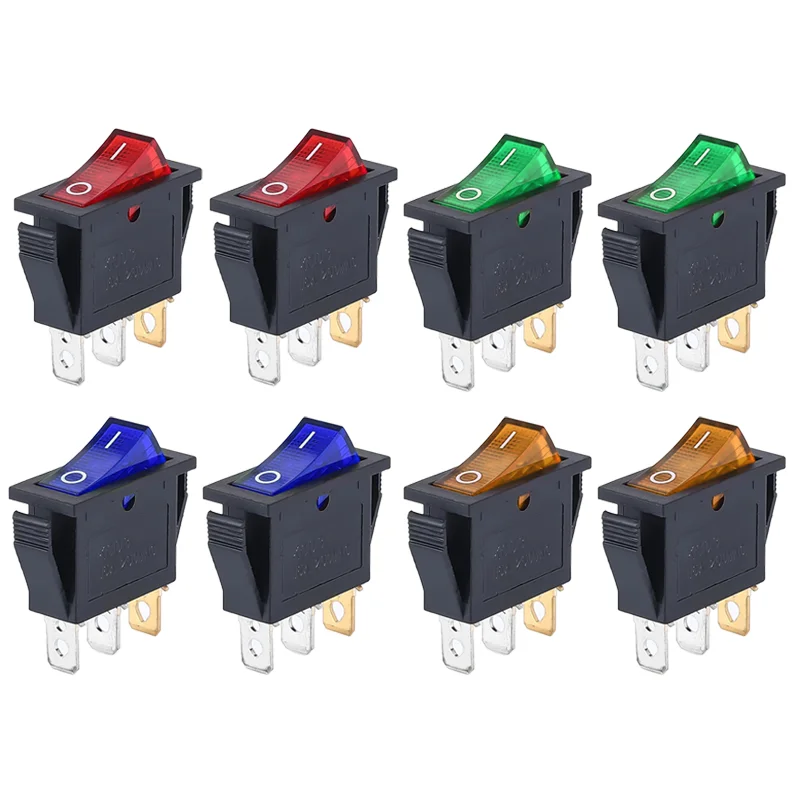 8Pcs 250V/15A 125V/20A Illuminated LED On/Off SPST 3 Pin 2 Position Mini Boat Rocker Toggle Switch Snap for Househould DIY
