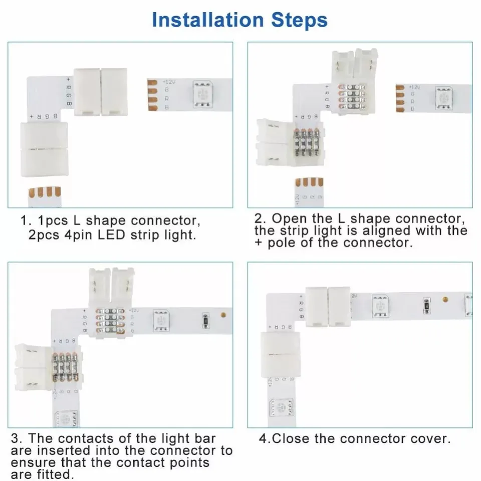 5PCS 2 Pin 3 Pin 4 Pin 5 Pin LED Strip Connector 8MM, 10MM, 12MM T L Shape Free Welding For RGB SMD 5050 2835 LED Strip Light