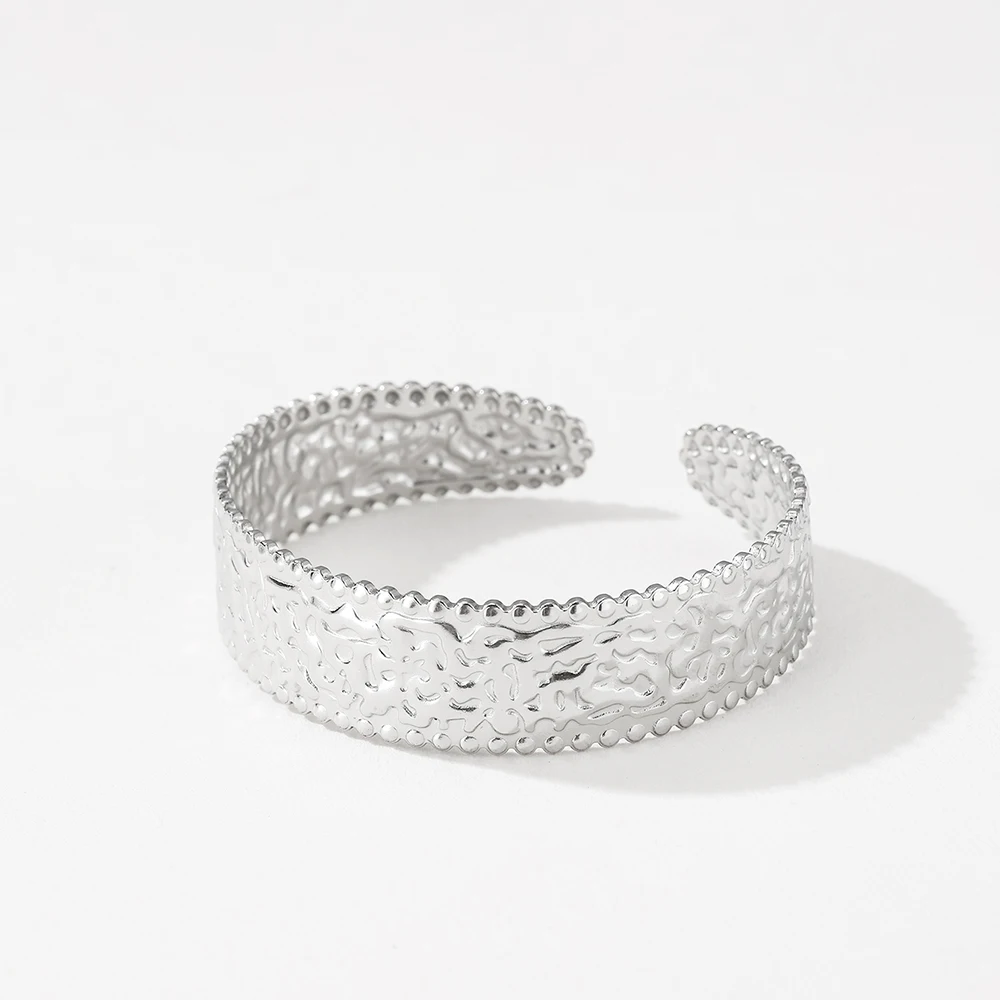 Stainless Steel Bracelet European and American classic delicate embossed pattern open-end bracelet Women's Jewelry Daily Match 6