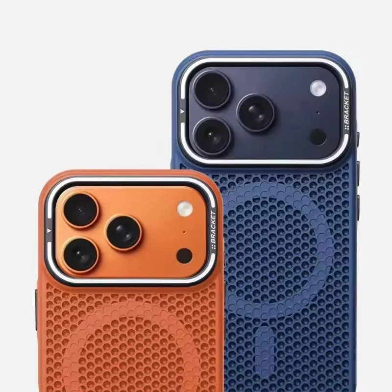 Cellular Grid Cooling MagSafe Case with Wireless Charging and Alloy Lens Holder - Shockproof Cover