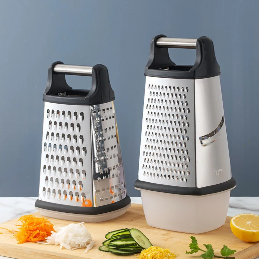Four-Side Box Grater Cheese Grater with Container Stainless Steel Multipurpose Slicer for Vegetable Cutter Kitchen Accessorie