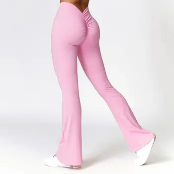 Pantaloni da yoga all'anca a forma di V Leggings svasati Pantaloni da donna a vita alta a gamba larga Pantaloni da ballo sportivi per palestra fitness da donna