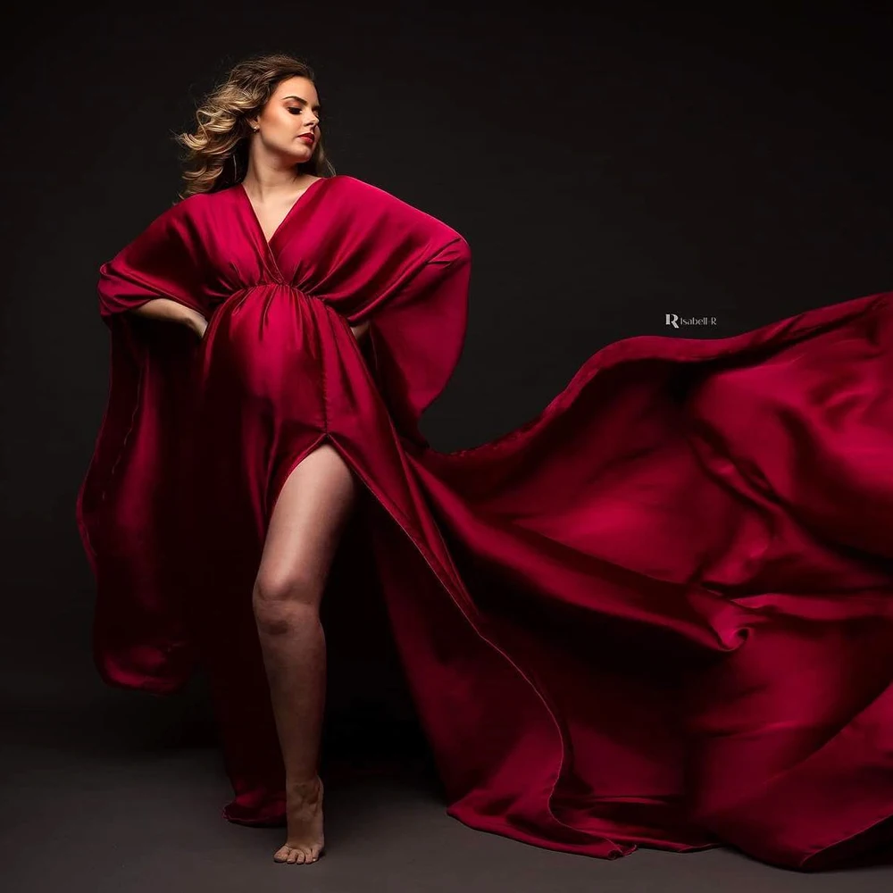 Maternity Satin Evening Gown Elopement Dresses for Photo Shoot Flowing Maternity Wedding Dress Plus Size Boho Photoshoot